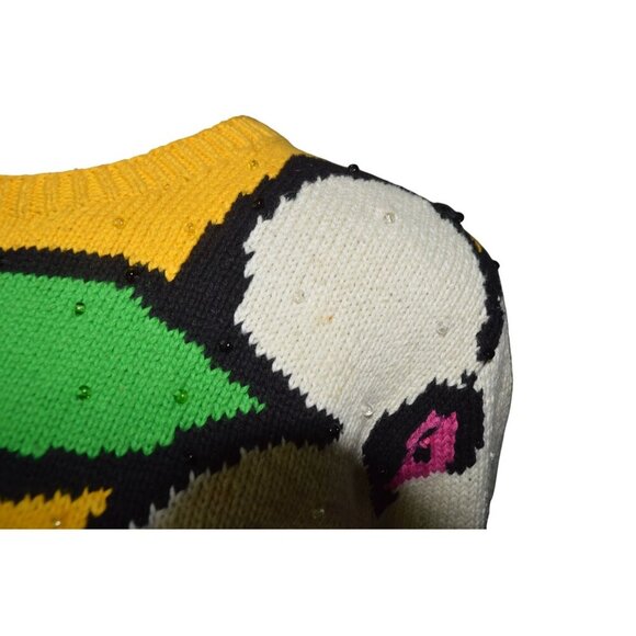 Vintage 90s Bright Bold Funky Knit Flower Sweater Beaded Estimated Womens Medium - Picture 5 of 8